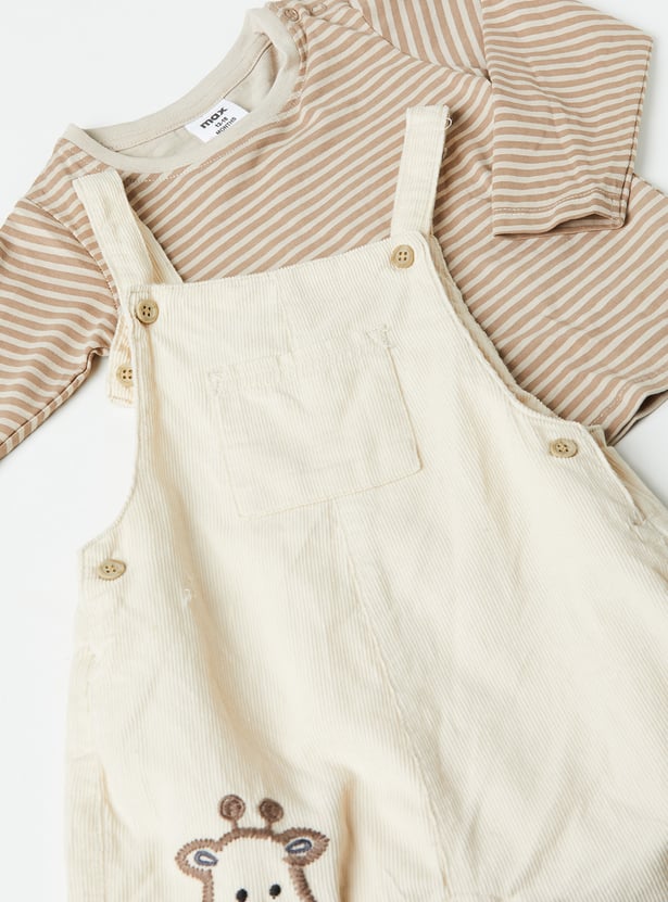 Boys Striped and Giraffe Embroidered Dungaree Set