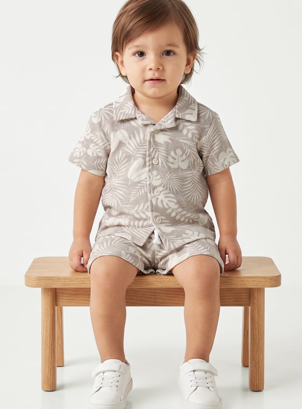Boys Floral Print Shirt with Shorts Set