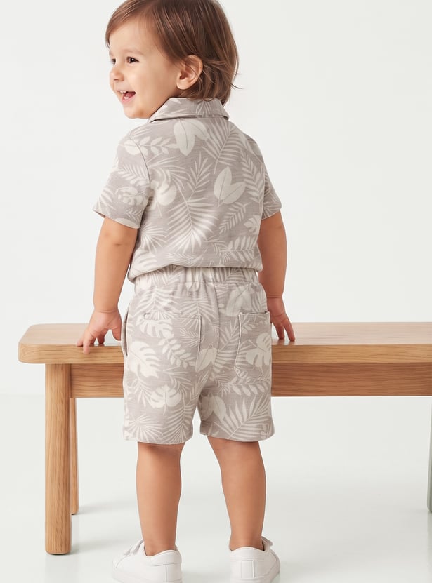 Boys Floral Print Shirt with Shorts Set