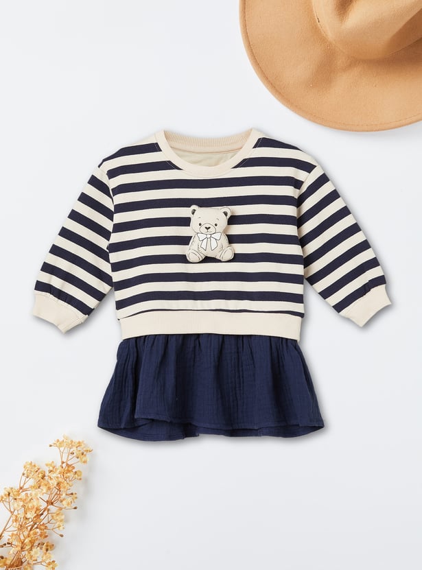 Girls Striped Dress with Applique