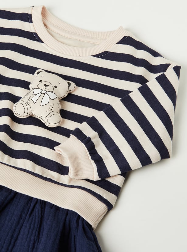 Girls Striped Dress with Applique