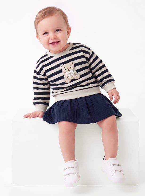 Girls Striped Dress with Applique