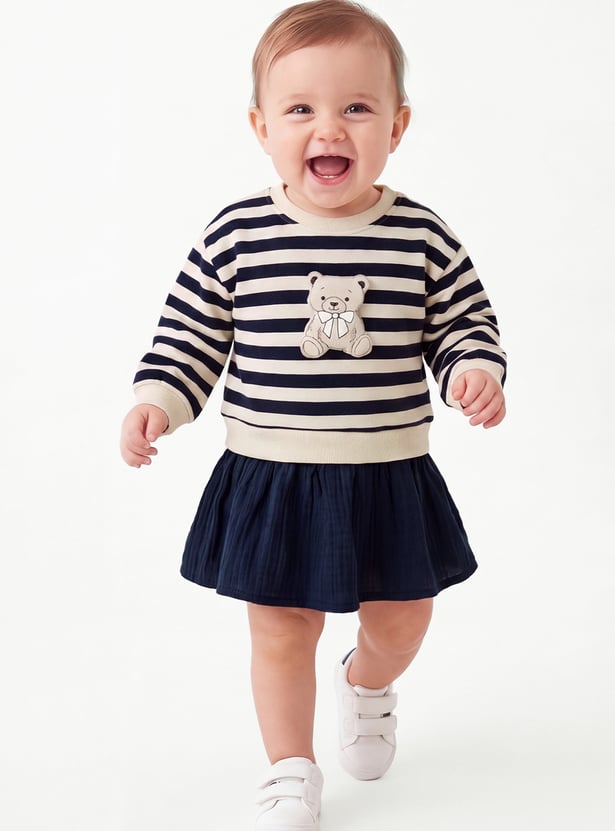 Girls Striped Dress with Applique
