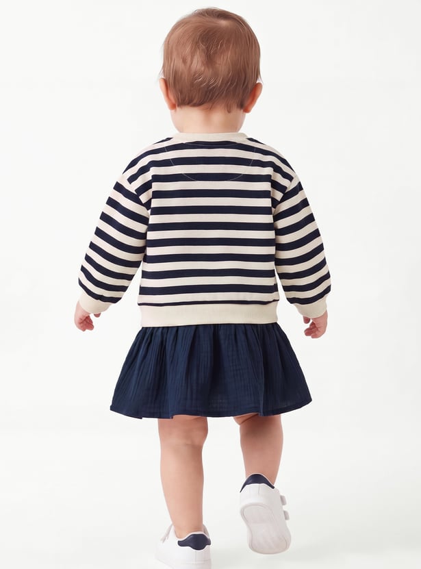 Girls Striped Dress with Applique