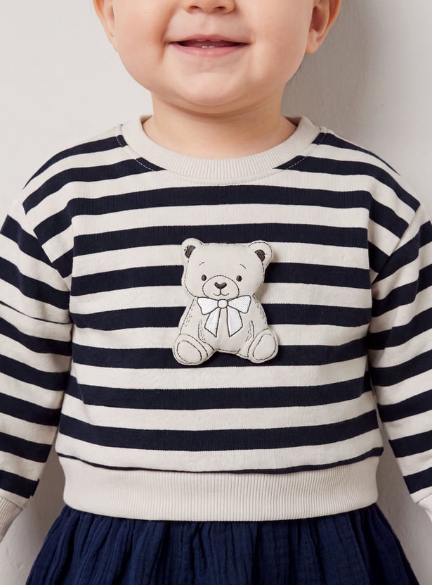 Girls Striped Dress with Applique