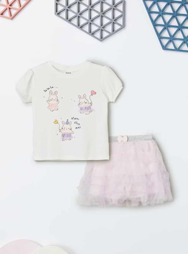 Girls Bunny Print Skirt Set
