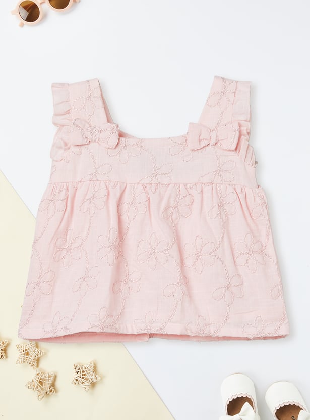 Girls Floral Embroidered Shorts Set