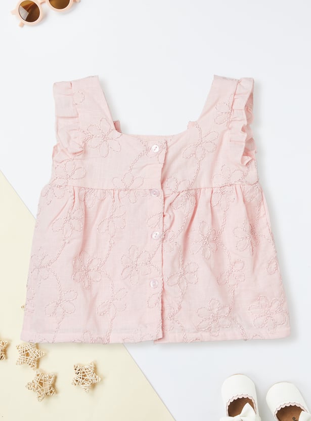 Girls Floral Embroidered Shorts Set