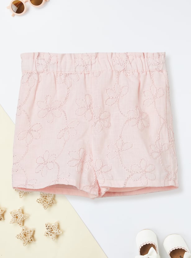 Girls Floral Embroidered Shorts Set