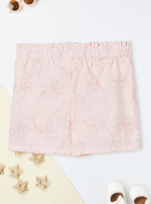 Girls Floral Embroidered Shorts Set
