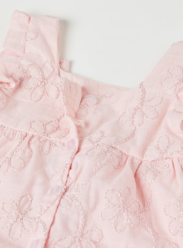 Girls Floral Embroidered Shorts Set