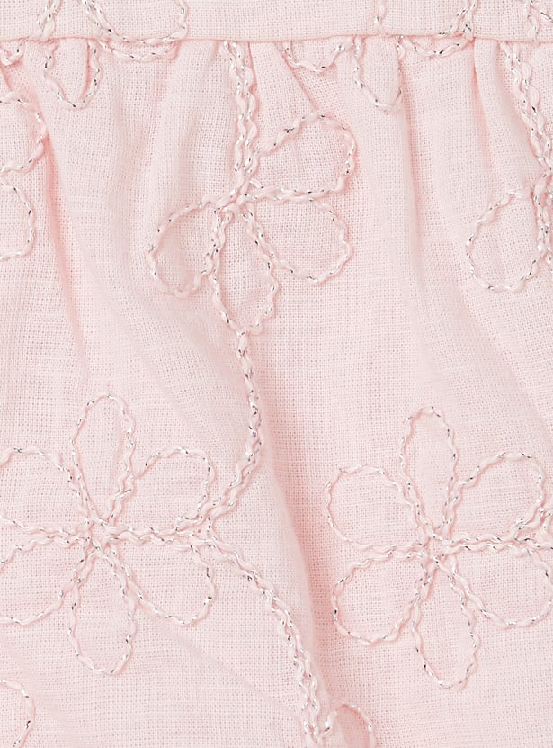 Girls Floral Embroidered Shorts Set