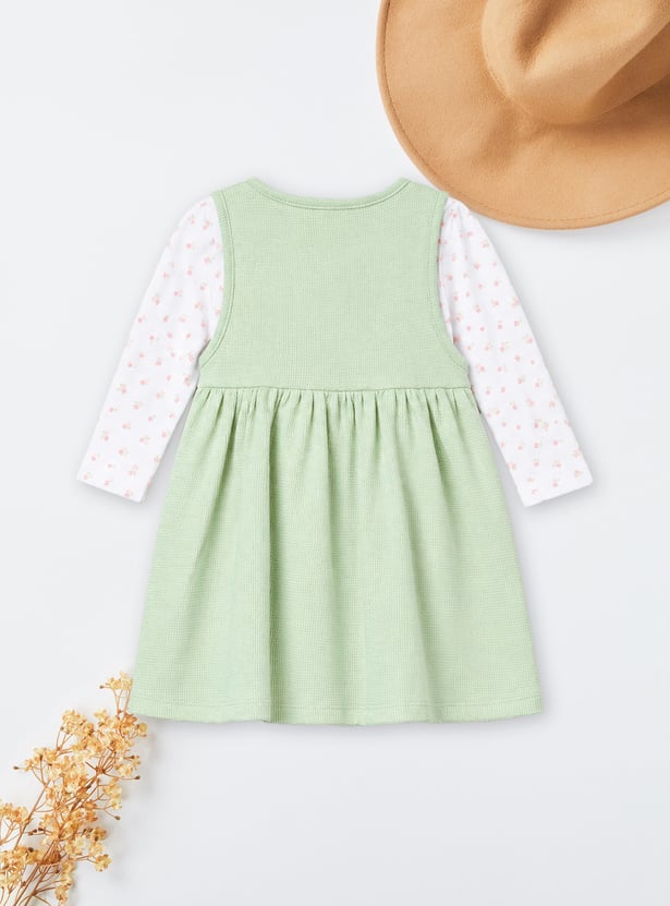 Girls Floral Embroidered Pinafore Dress with T-shirt