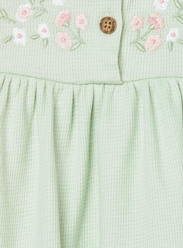 Girls Floral Embroidered Pinafore Dress with T-shirt
