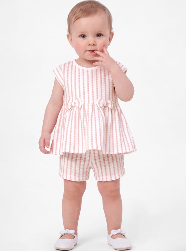 Girls Textured Shorts Set