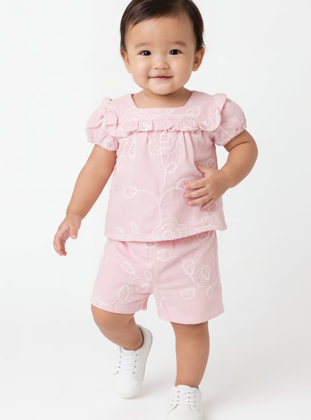 Girls Embroidered Shorts Set