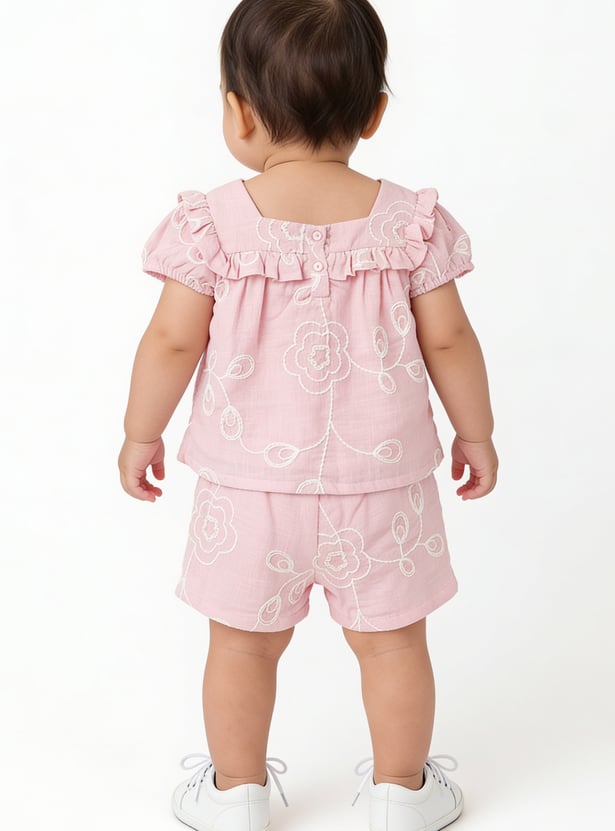 Girls Embroidered Shorts Set