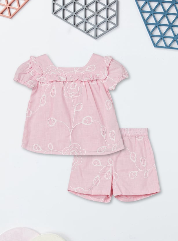 Girls Embroidered Shorts Set
