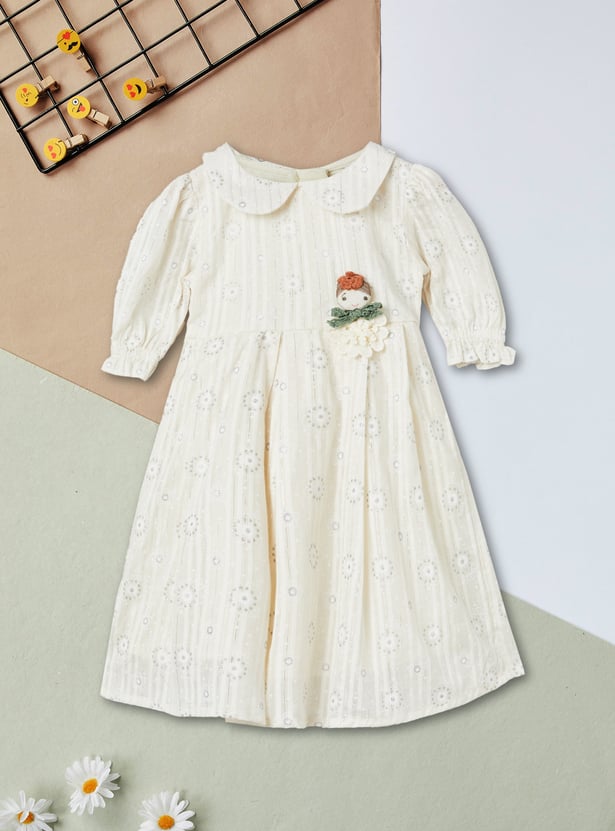 Girls Floral Print Dress with Applique