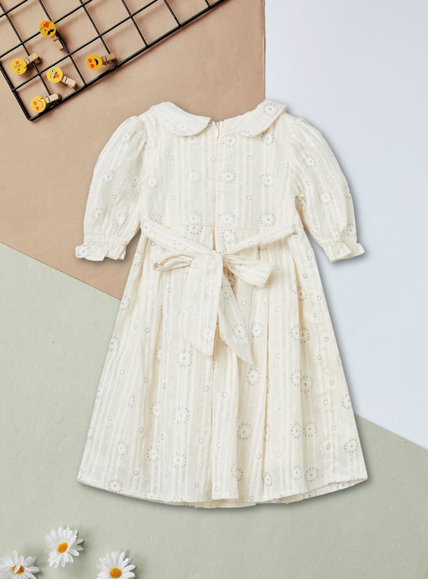 Girls Floral Print Dress with Applique