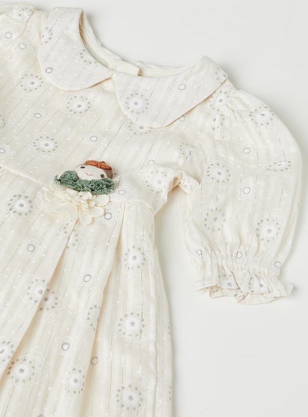 Girls Floral Print Dress with Applique