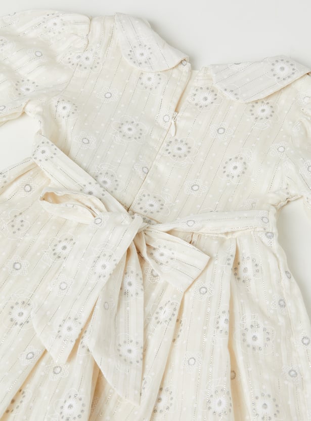 Girls Floral Print Dress with Applique