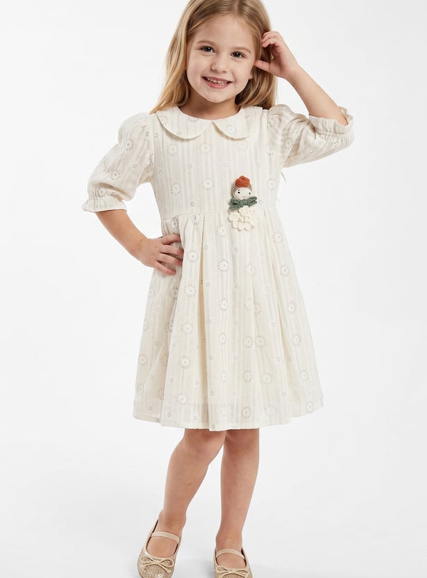 Girls Floral Print Dress with Applique