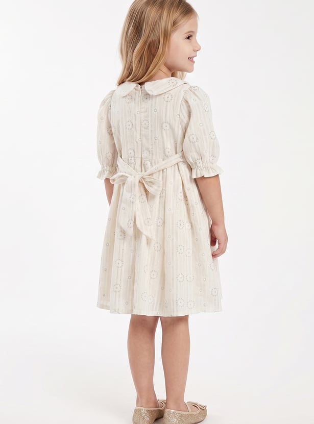 Girls Floral Print Dress with Applique