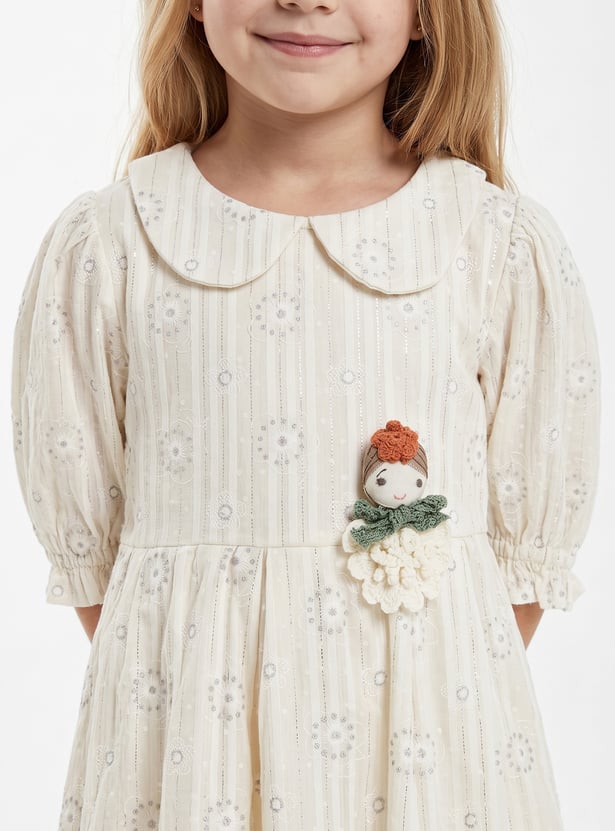 Girls Floral Print Dress with Applique