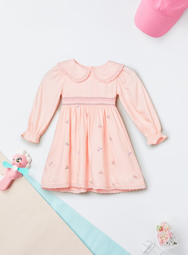 Girls Embroidered Peter-Pan Collar Dress