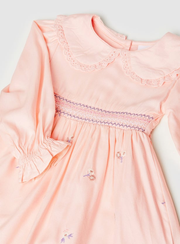 Girls Embroidered Peter-Pan Collar Dress