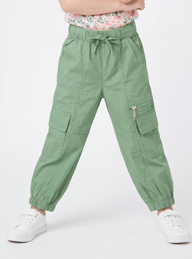 Girls Solid Cargo Joggers