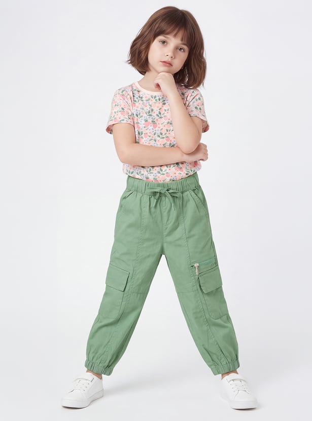Girls Solid Cargo Joggers
