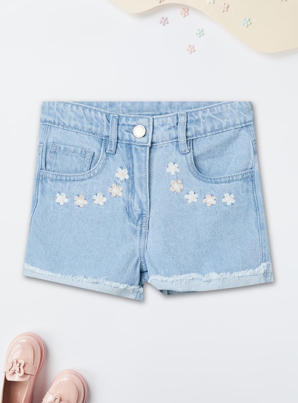 Girls Embroidered Denim Shorts