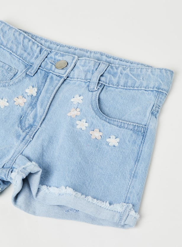Girls Embroidered Denim Shorts