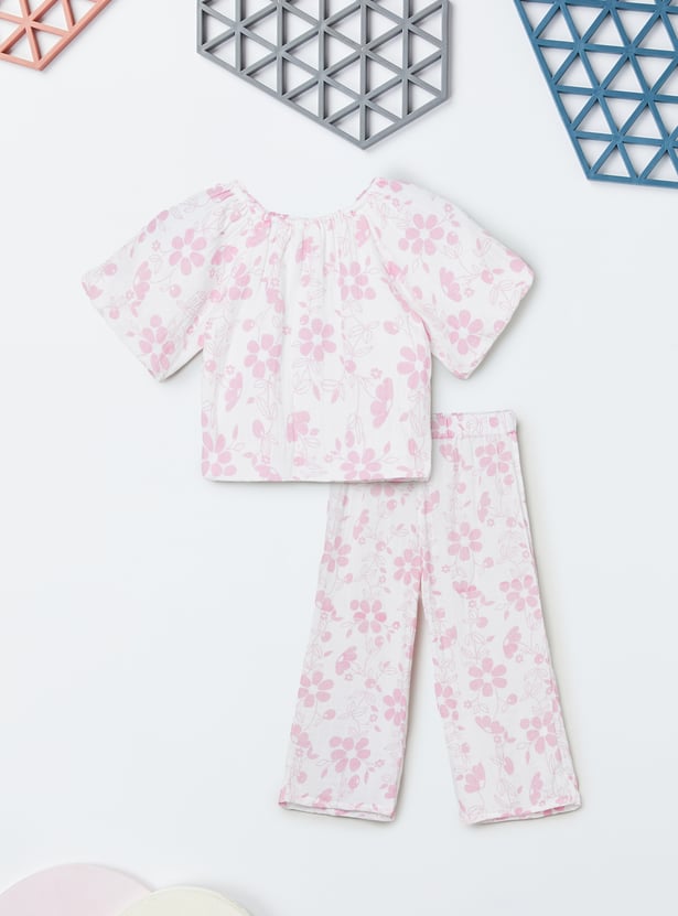 Girls Floral Print Trousers Set