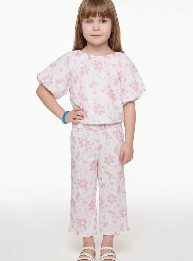 Girls Floral Print Trousers Set