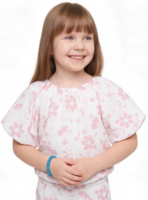 Girls Floral Print Trousers Set