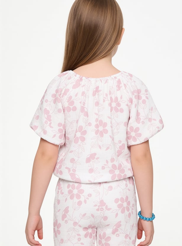 Girls Floral Print Trousers Set