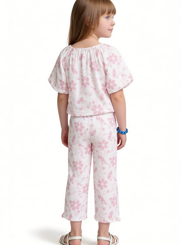 Girls Floral Print Trousers Set