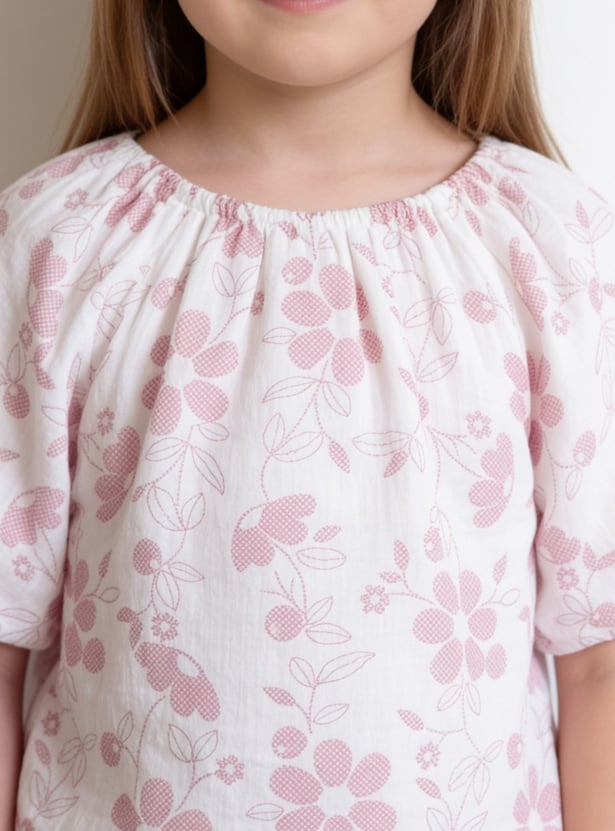Girls Floral Print Trousers Set
