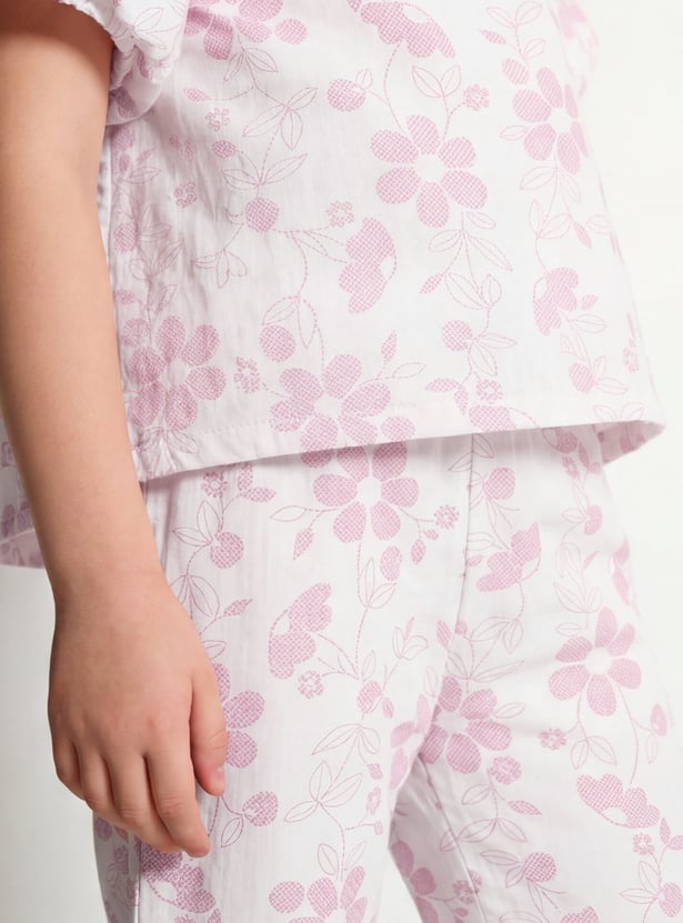 Girls Floral Print Trousers Set