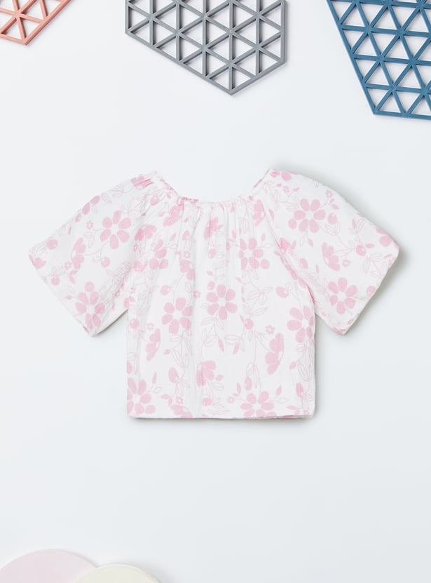 Girls Floral Print Trousers Set