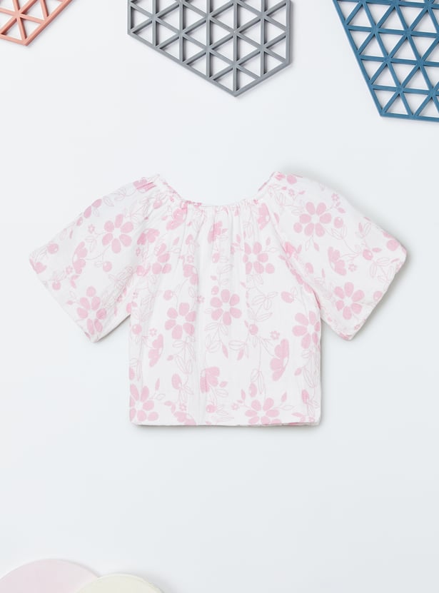 Girls Floral Print Trousers Set