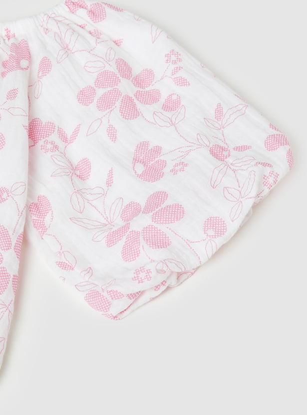 Girls Floral Print Trousers Set