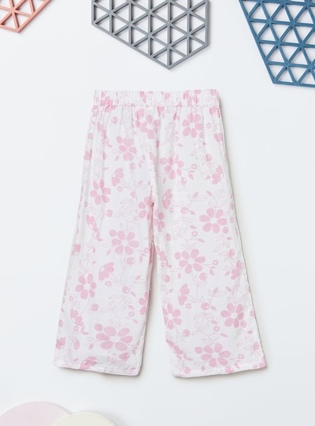 Girls Floral Print Trousers Set