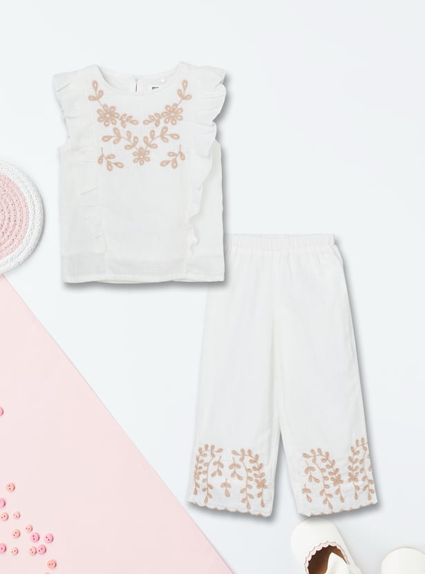 Girls Embroidered Trousers Set