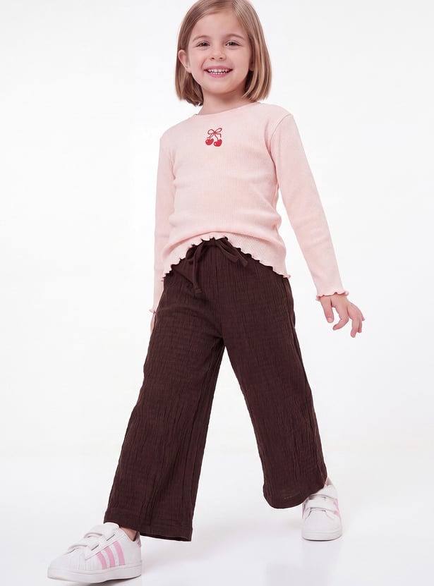 Girls Textured Wide Leg Pants