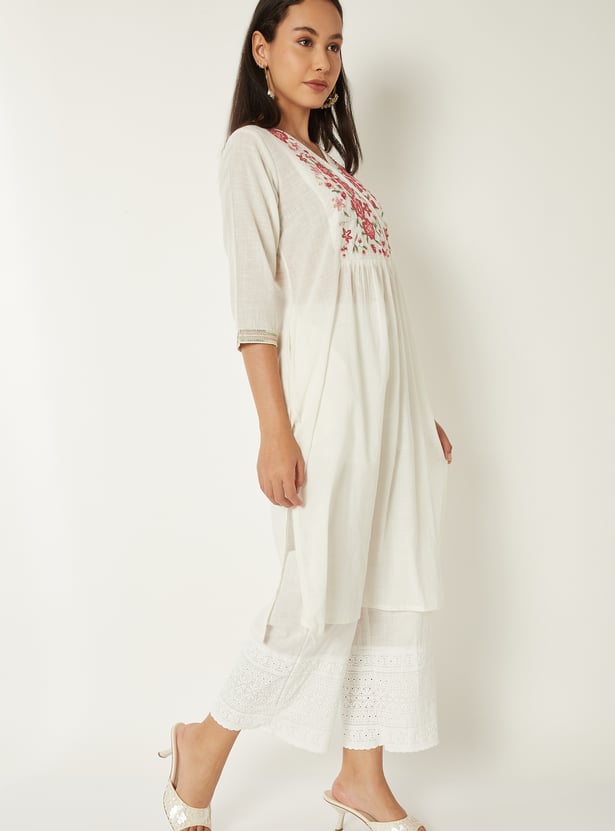 Women Embroidered Straight Kurta