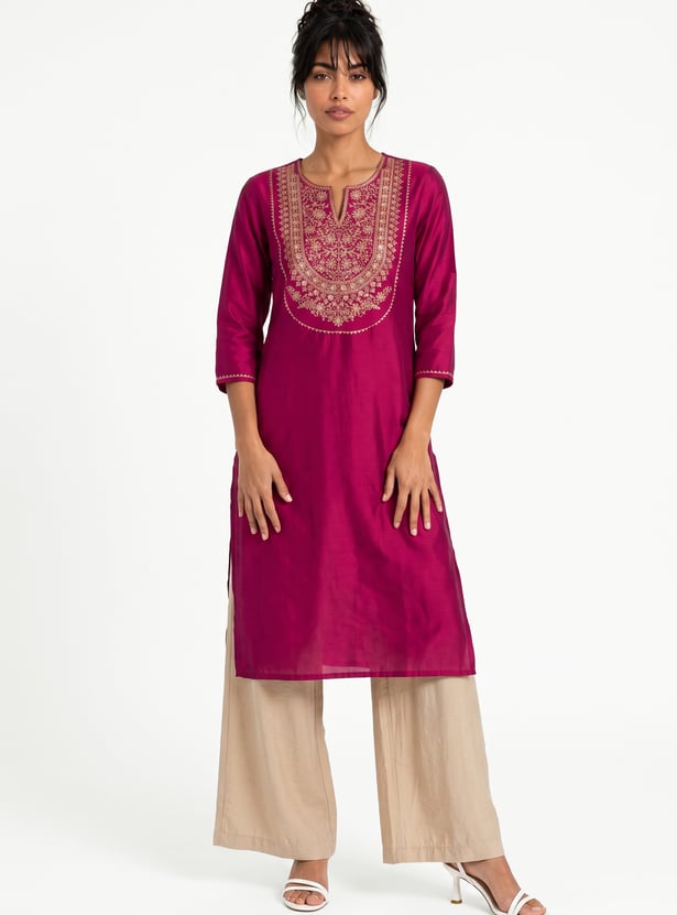 Women Embroidered Straight Kurta